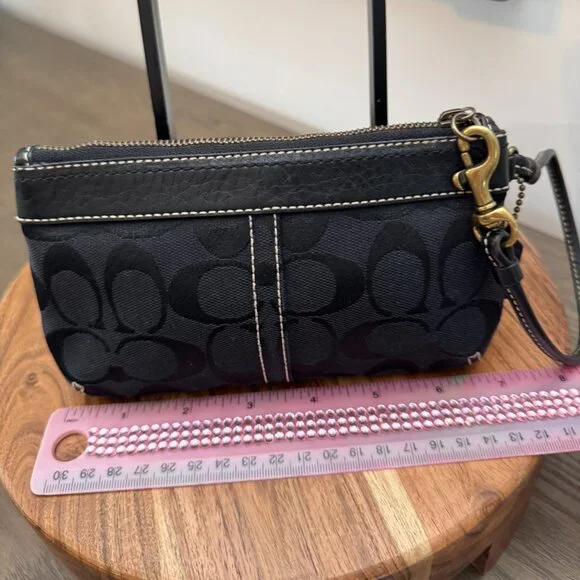 Coach Signature C Black Jacquard Wristlet Clutch — Detachable Strap, Zip-Top - Picture 8 of 9